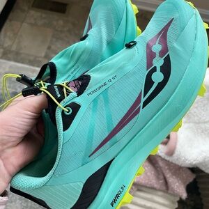 Saucony Aqua and Neon Yellow Athletic Shoes